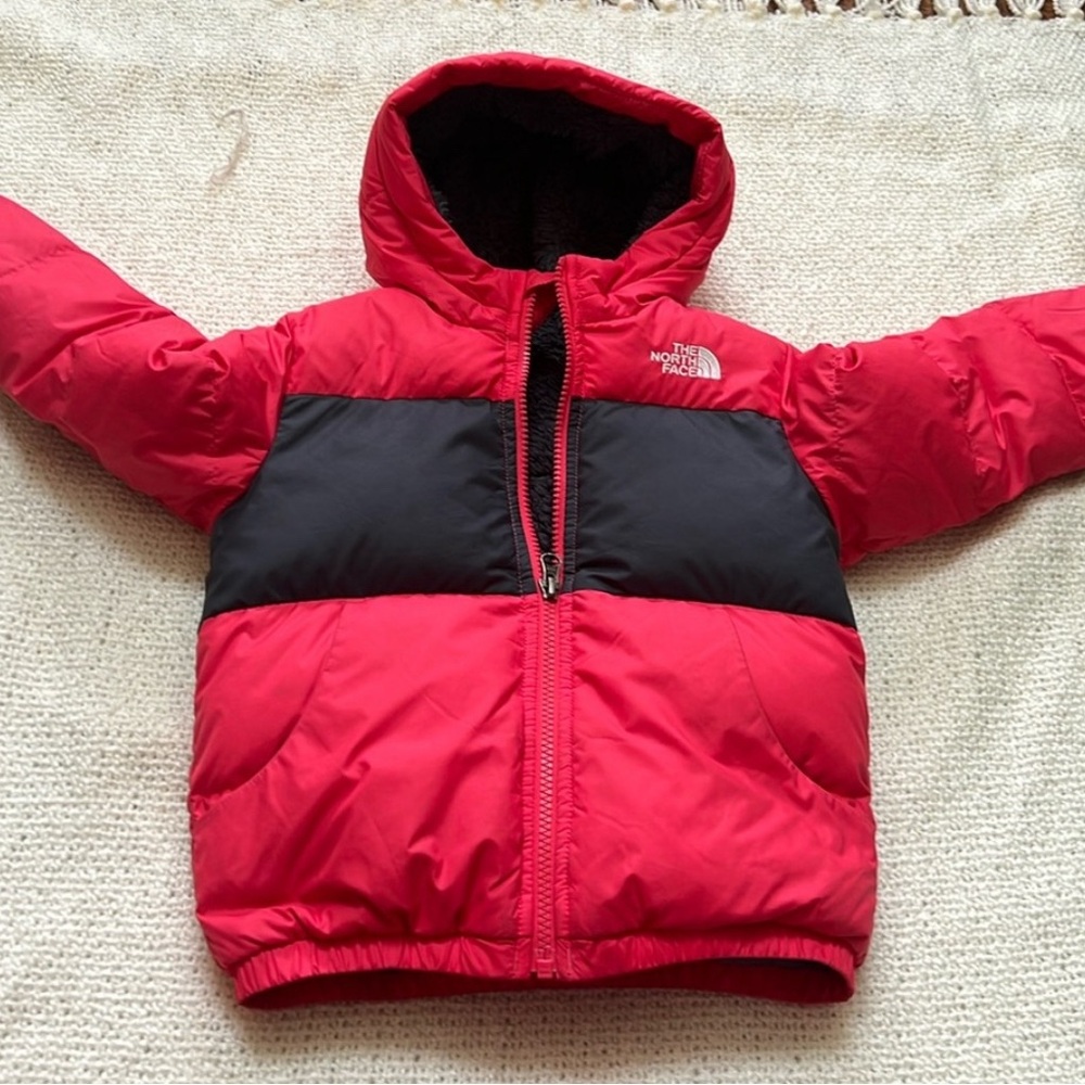 The North Face Red and Black Puffer Jacket with Hood